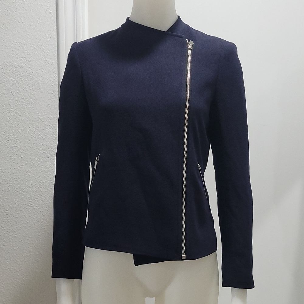 Club Monaco Navy Asymmetrical Zip Blazer
